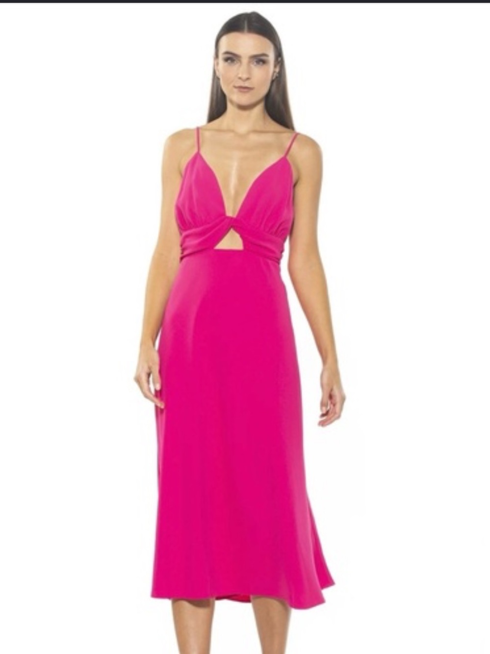 Alexia Admor Camila Hot Pink Twist Front Midi Dress